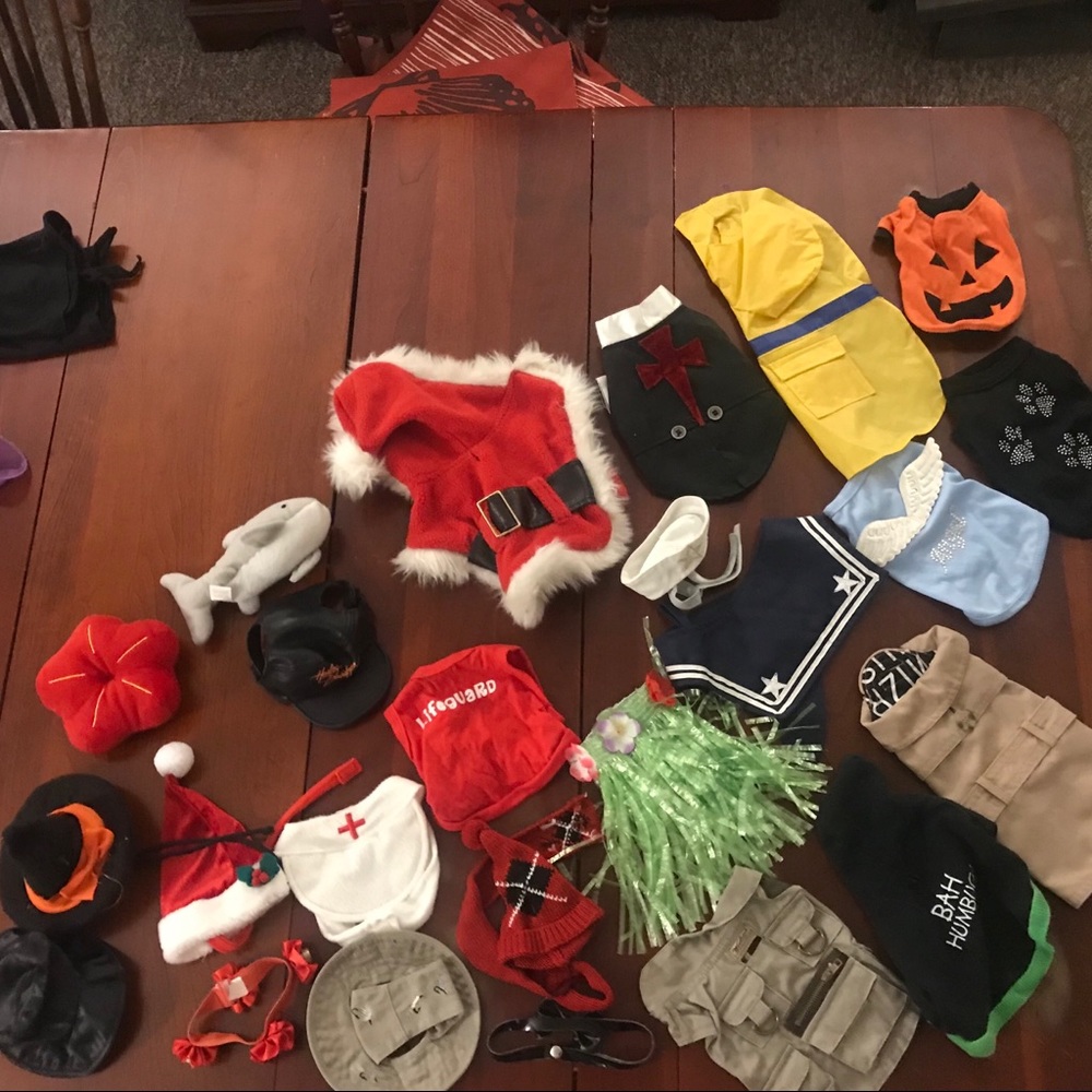 Lot of 12 mini dog costumes and accessories